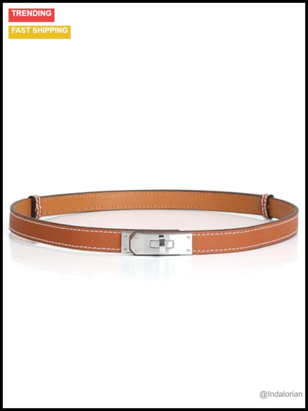 Genuine Leather Skinny Belt Adjustable Alloy Turn Lock Women's